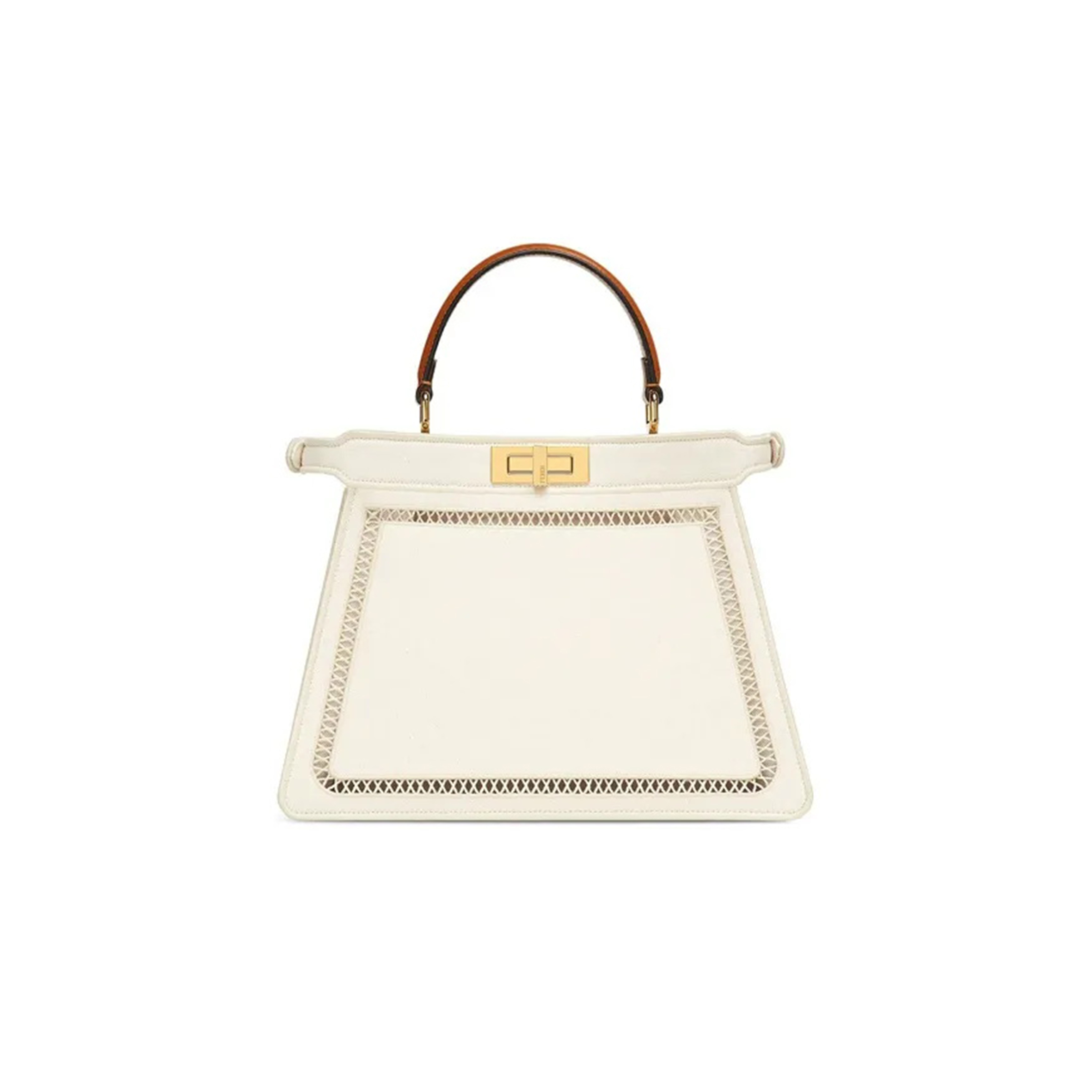 FENDI FABRIC VITELLO AJOUR EMBROIDERED MEDIUM PEEKABOO I SEE U GREZZO CUOIO 8BN321AAYOF189S (33*25*12cm)